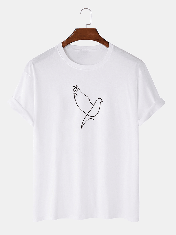 Mens Stick Figure Peace Dove Print White Short Sleeve Casual T-Shirts