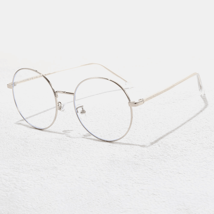 Unisex Simple Natural round Frame Anti-Blue Glasses Metal Frame Resin Len Flat Glasses - MRSLM