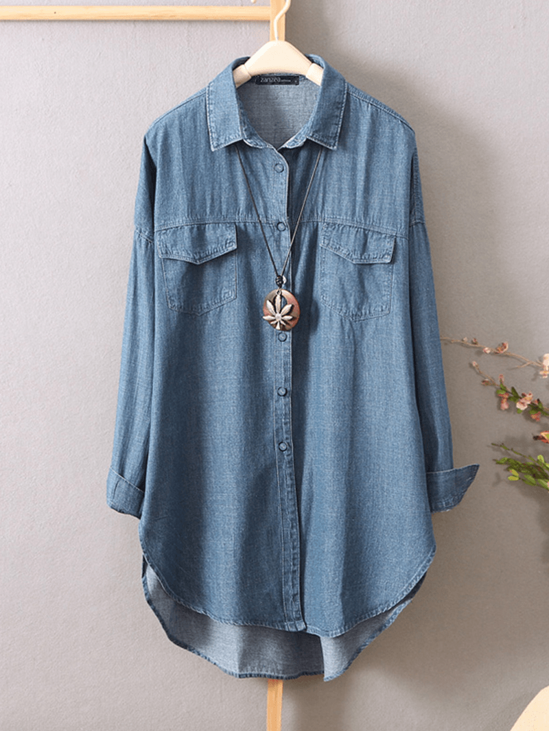 Women Long Sleeve Button down Shirts Casual Loose Denim Blouse