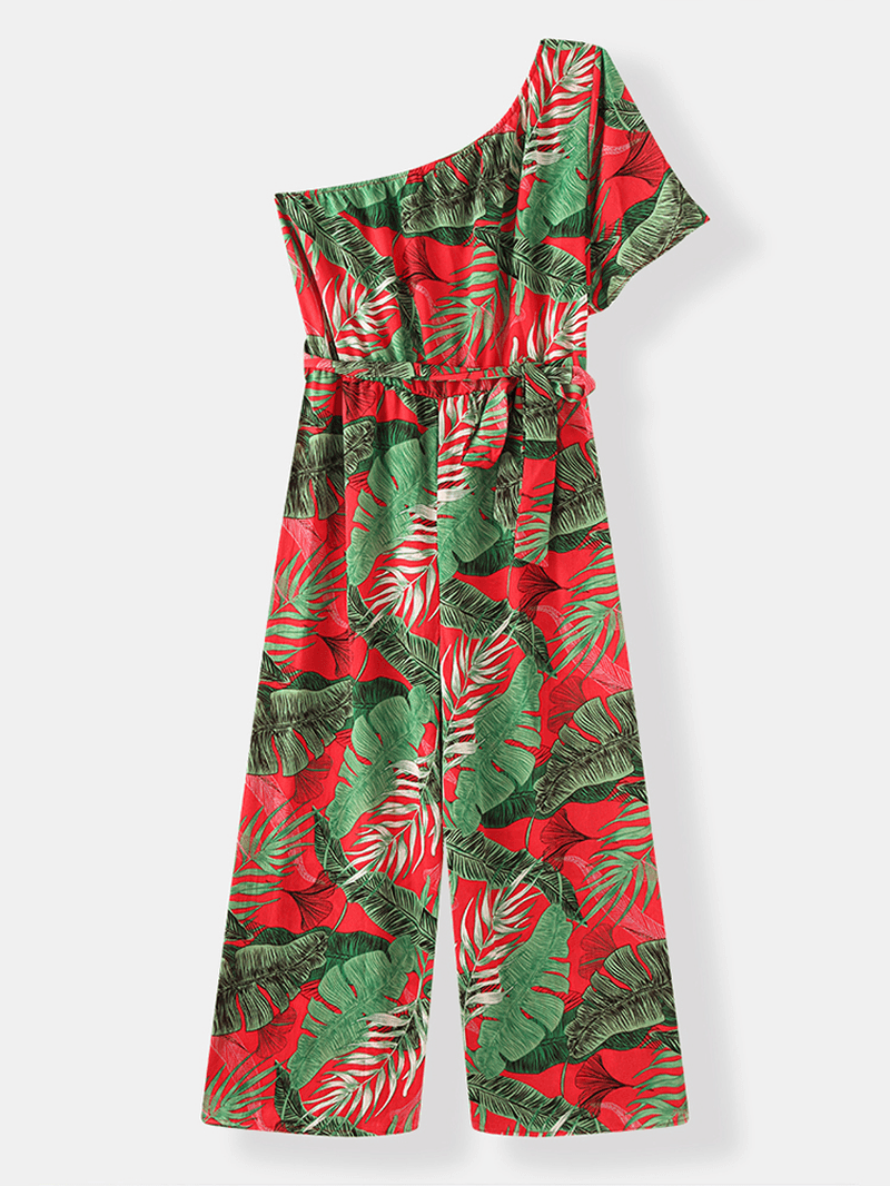 Women Casual Cold Shoulder Floral Summer Holiday Print Jumpsuit