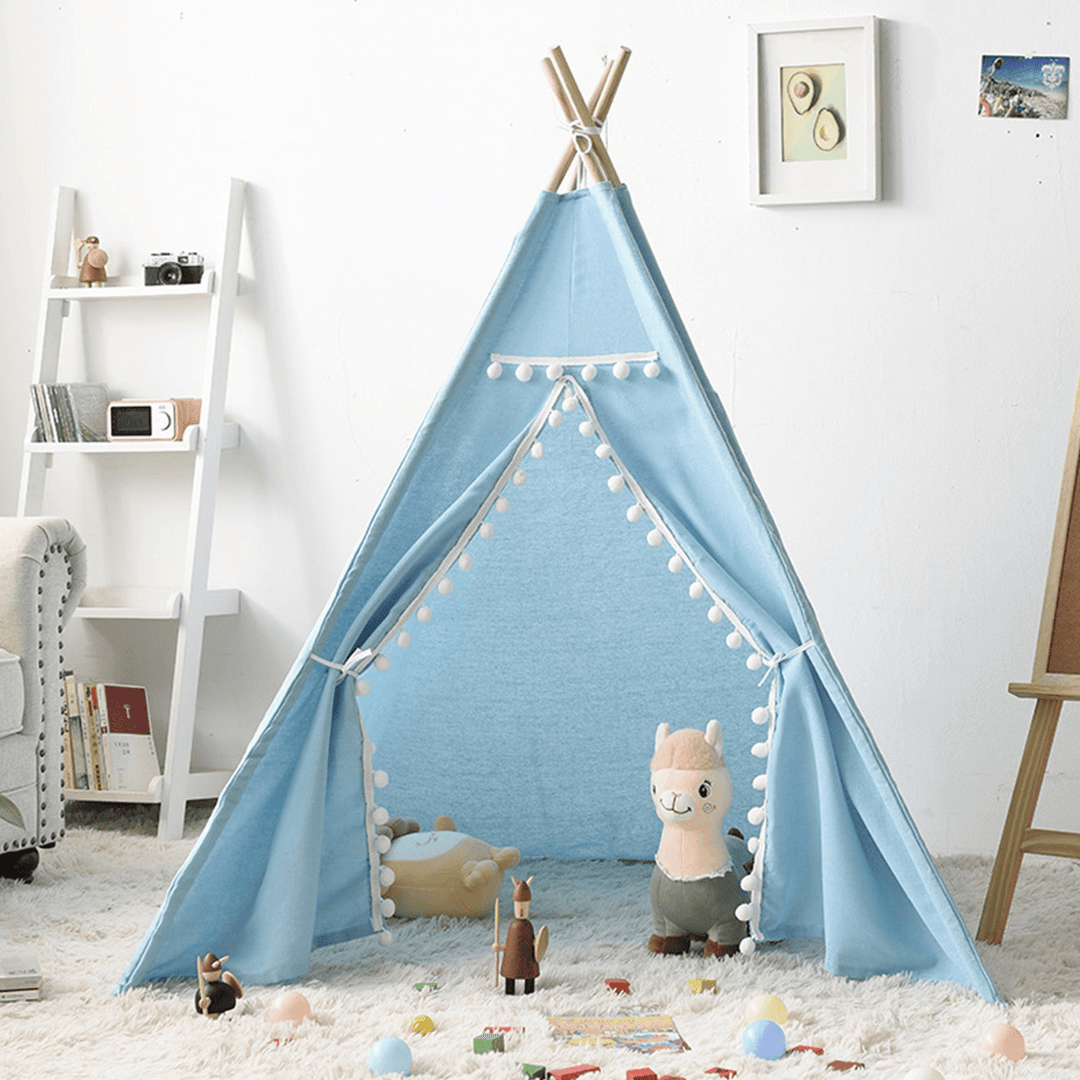 1.35M/1.6M /1.8M Large Cotton Canvas Kids Teepee Triangle Tent Children Indian Playhouse Pretend Play Tent Decoration Game House Boy Girls Gifts