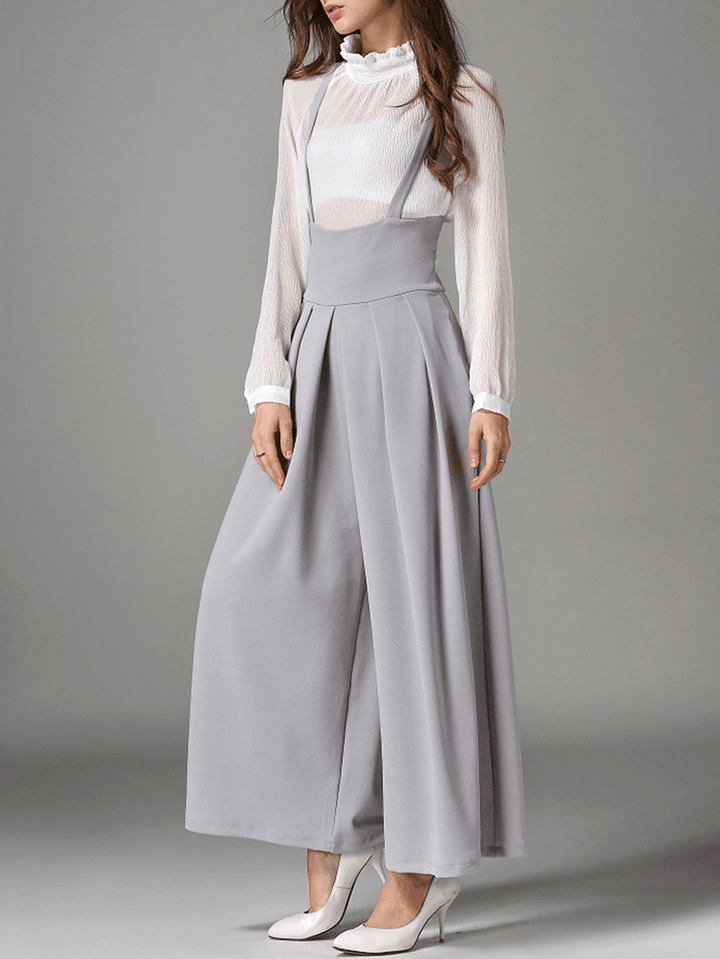 Sleeveless Straps Loose Wide Leg Pants