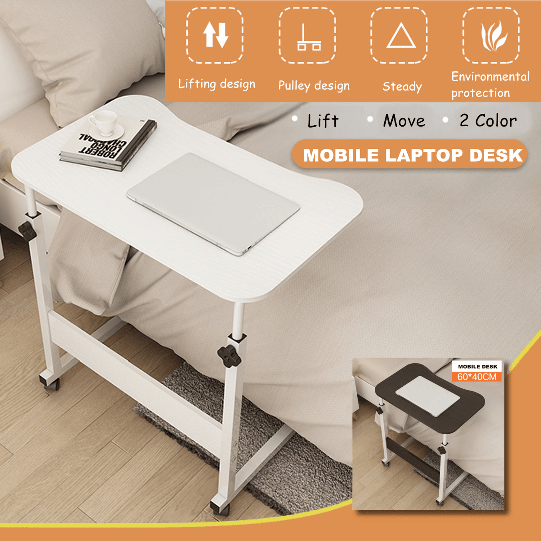 Adjustable Computer Laptop Desk Simple Mobile Lifting Laptop Table with Wheels Wood Laptop Table beside Bed Sofa