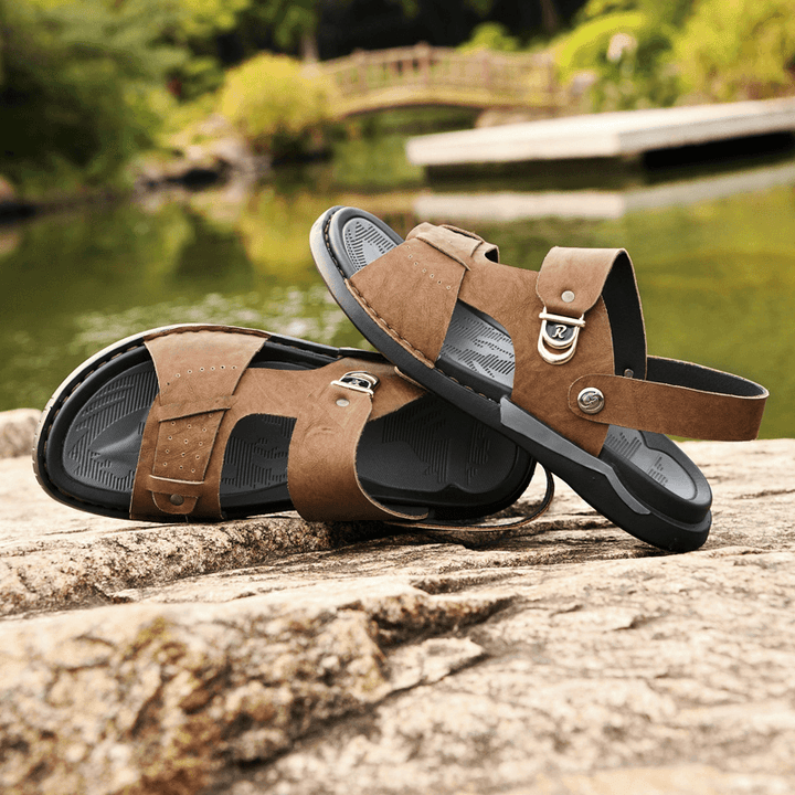 Men Microfiber Leather Two-Ways Breathable Soft Non-Slip Casual Outdoor Sandals