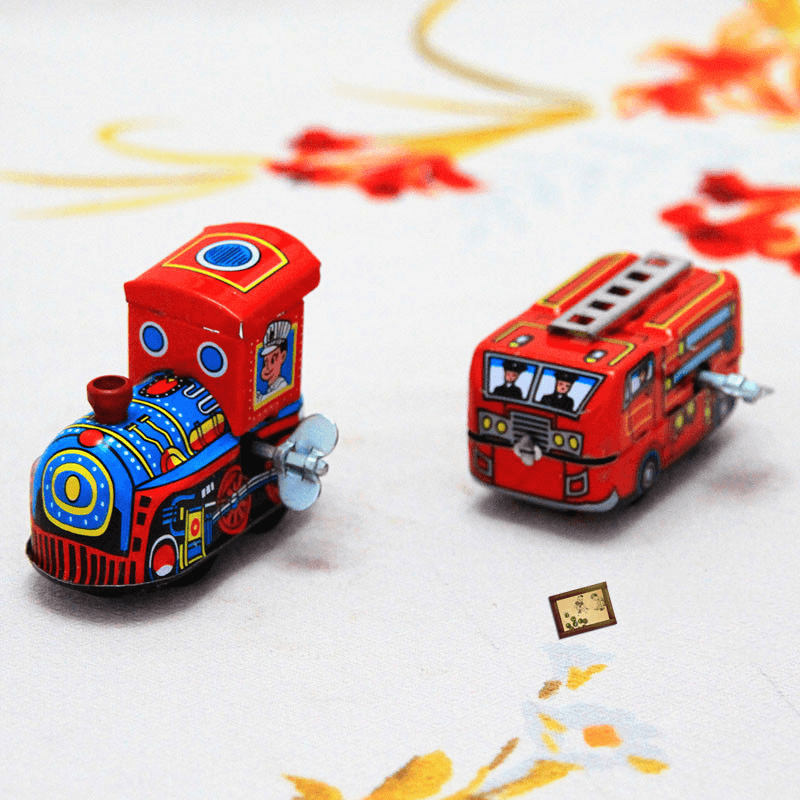 Nostalgic Classic Tradition Childhood Childhood Memories Retro Iron Clockwork Small Locomotive Fire Truck Toy