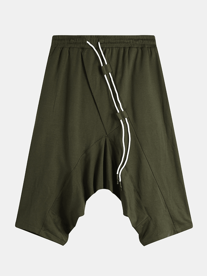 Men'S Army Green Cotton Shorts Drop Crotch Pants