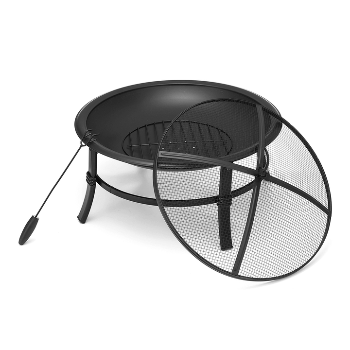 26Inch Outdoor Fire Pits BBQ Grill Wood Burning Stove with Mesh Spark Screen Cover for Camping Picnic Bonfire Patio Backyard Garden Beaches Park