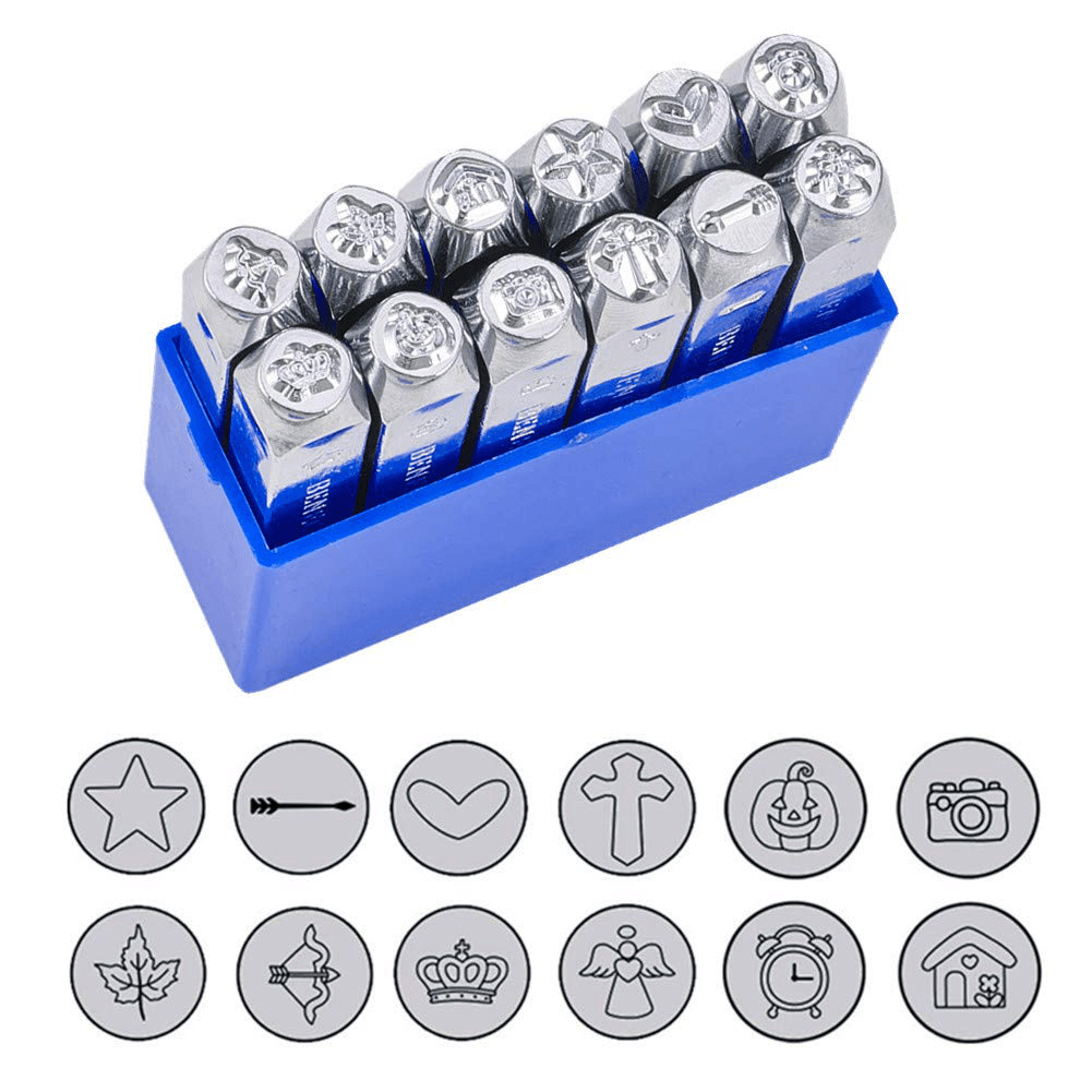 BENECREAT 12 PCS (6Mm 1/4") Metal Design Stamps Punch Stamping Tool Electroplated Hard Carbon Steel Tools Stamp/Punch Metal Jewelry Leather Craft Tool - MRSLM