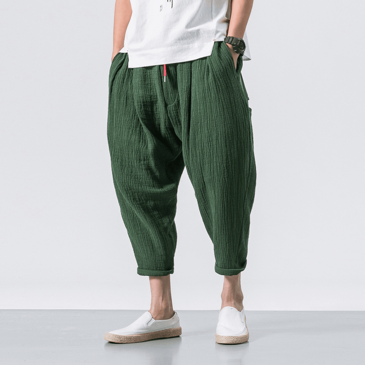 Chinese Style Cotton and Linen Men'S Casual Trousers