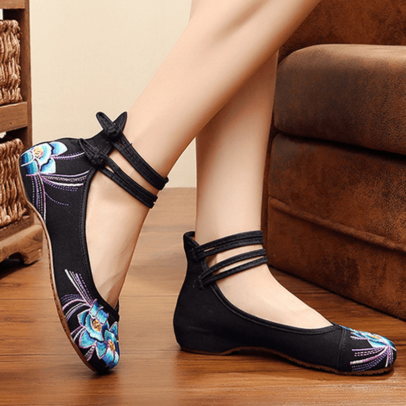 Orchid Embroidery Buckle Mary Janes Shoes