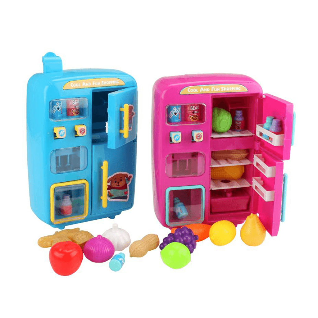 Kitchen Refrigerator Toy Fridge Playset with Play Food Set Pretend for Kids