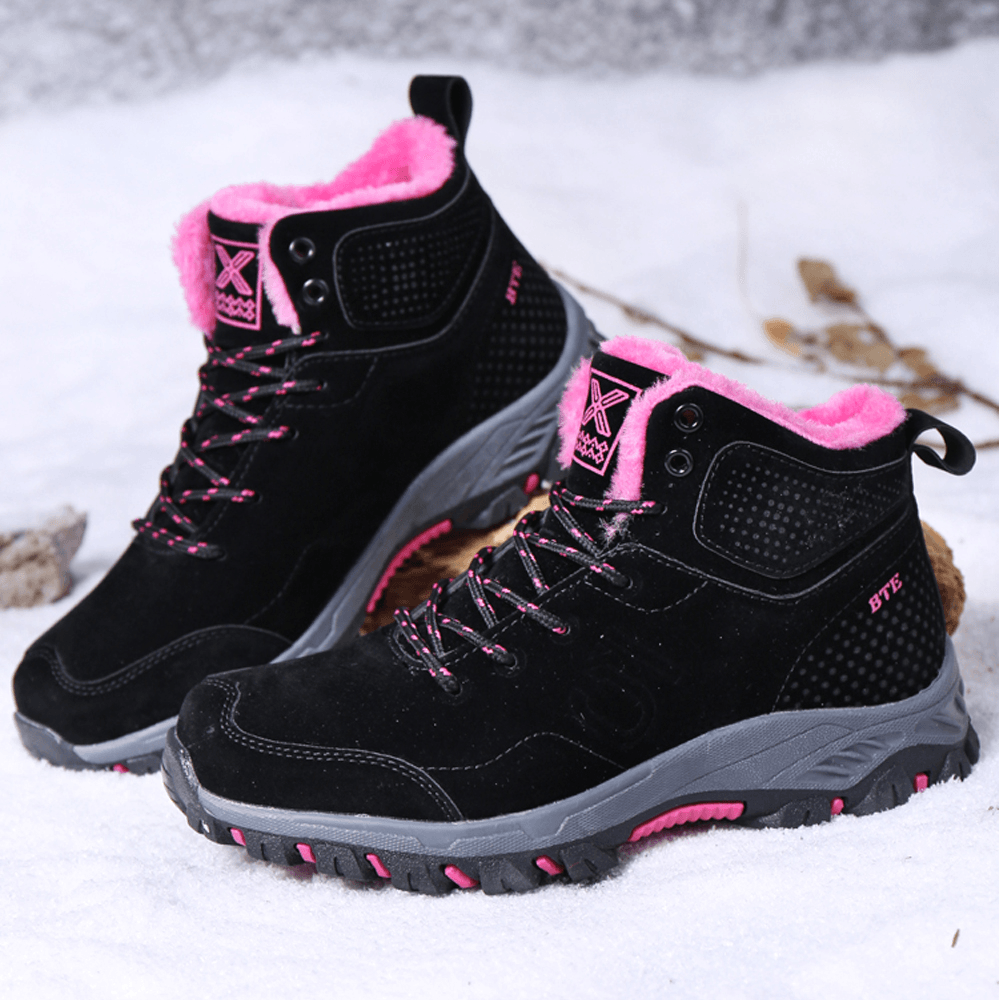 Women Casual Warm Lining Thick Sole Lace up Ankle Snow Boots