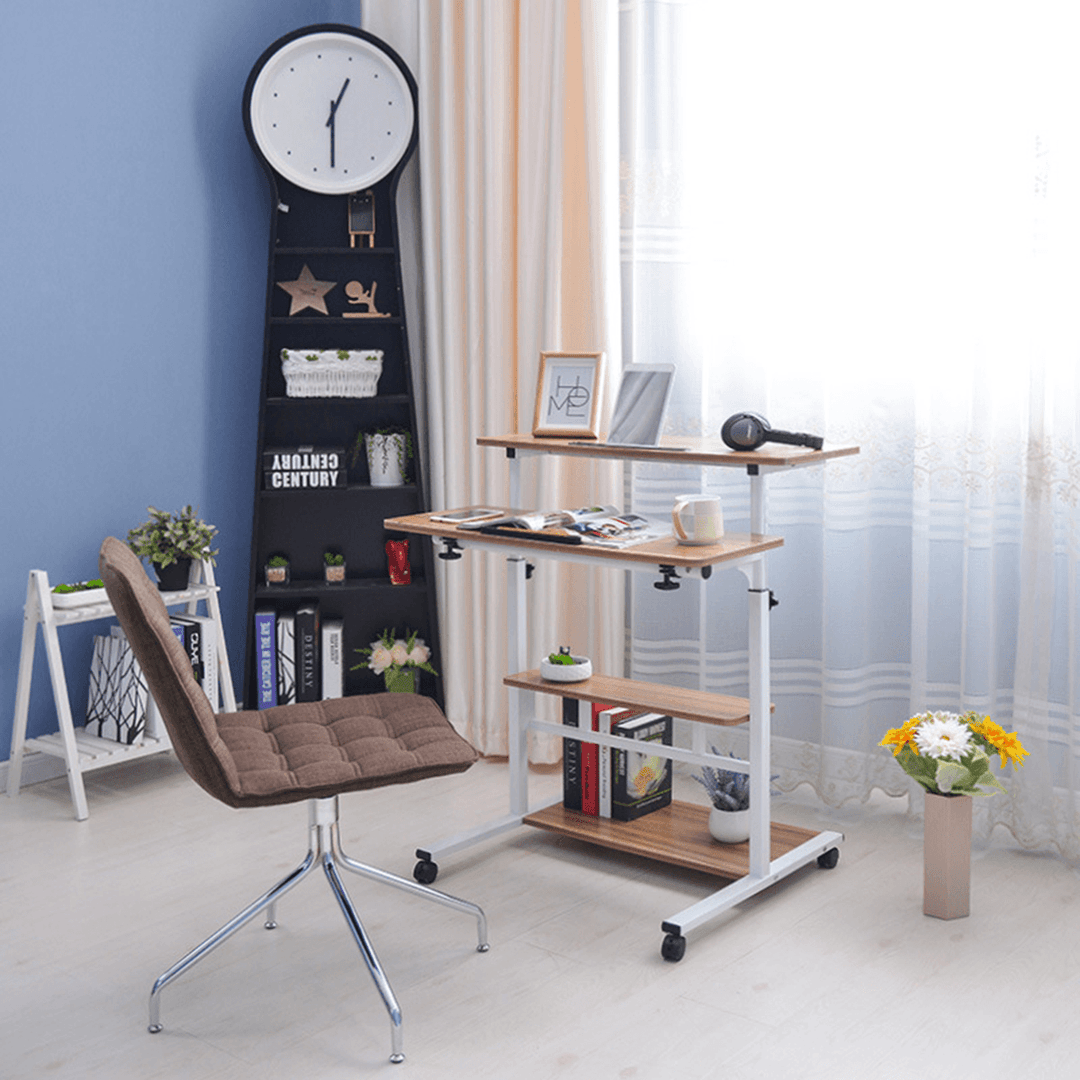 Computer Laptop Desk Height Adjustable Table Mobile Rolling Stand-Up Table Workstation Home Office Furniture