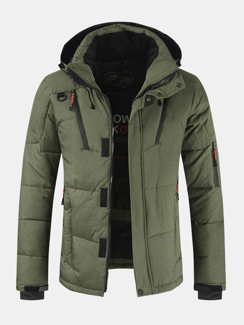 Mens Winter Warm Thicken Zipper Detail Solid Color Hooded down Coat