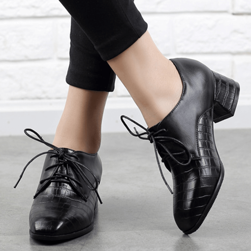 Women Pumps Crocodile Pattern Lace up Ankle Boots