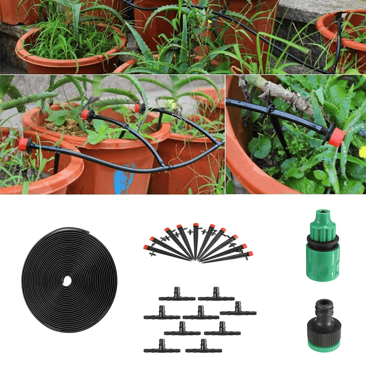 22Pcs/Set 5M Hose Outdoor Mist Coolant System Automatic Sprayer Plant Watering Sprinkler Quick Connector Nozzles Kits Drip DIY Garden Irrigation System