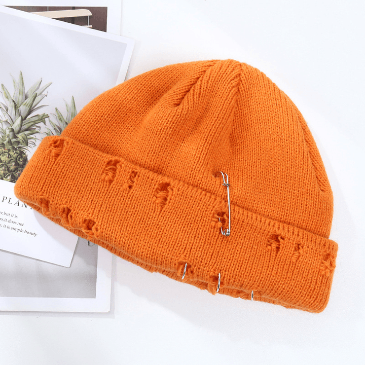 Trendy Ring Pin Hip Hop Woolen Hat for Men and Women Knitted