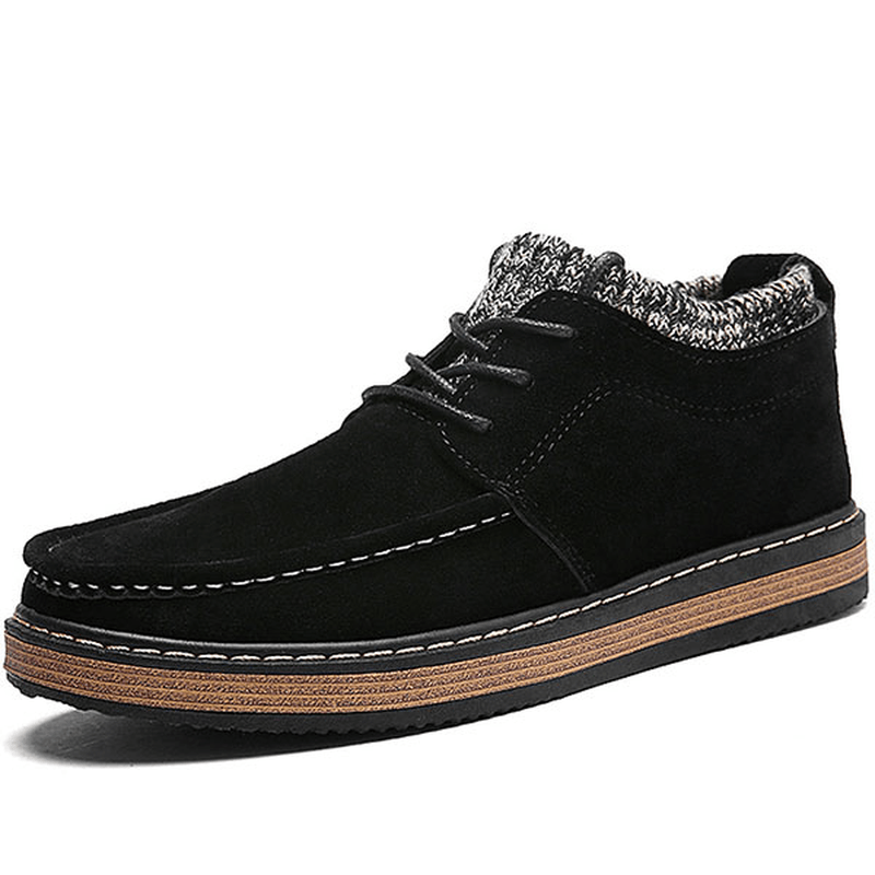 Men Brogue Style Knitted Suede Soft Sole Warm Oxfords Shoes