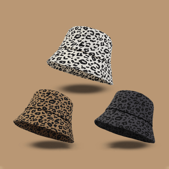 Women Cotton Leopard Pattern Print Fashion All-Match Sunscreen Bucket Hat