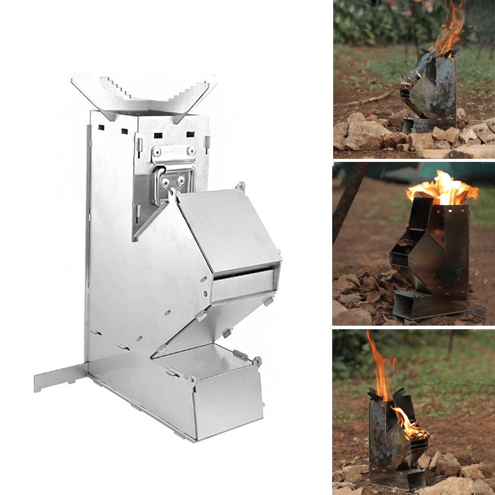 Ipree¬Æ Stainless Steel Wood Stove Lightweight Folding Cooking Rocket Stove Outdoor Camping Picnic - MRSLM