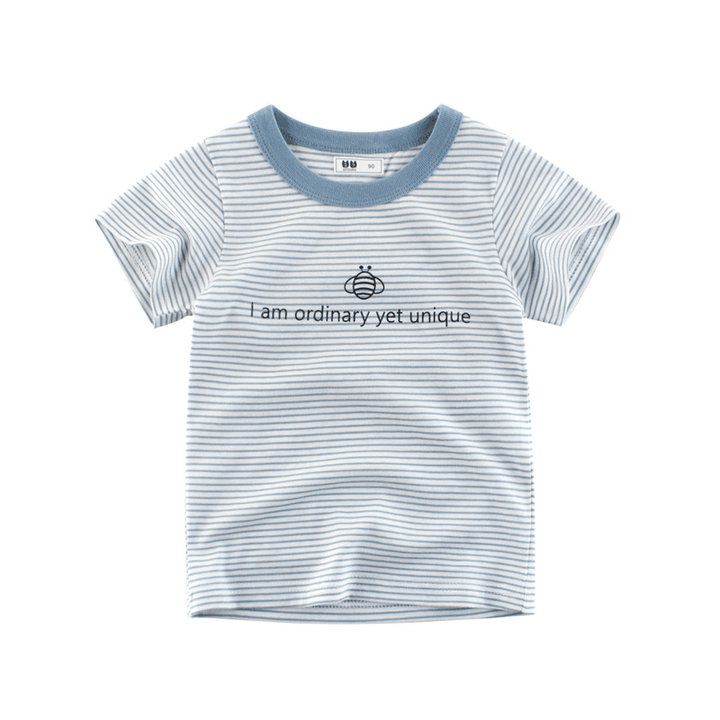 Children'S Short Sleeve T-Shirt Striped round Neck Top - MRSLM