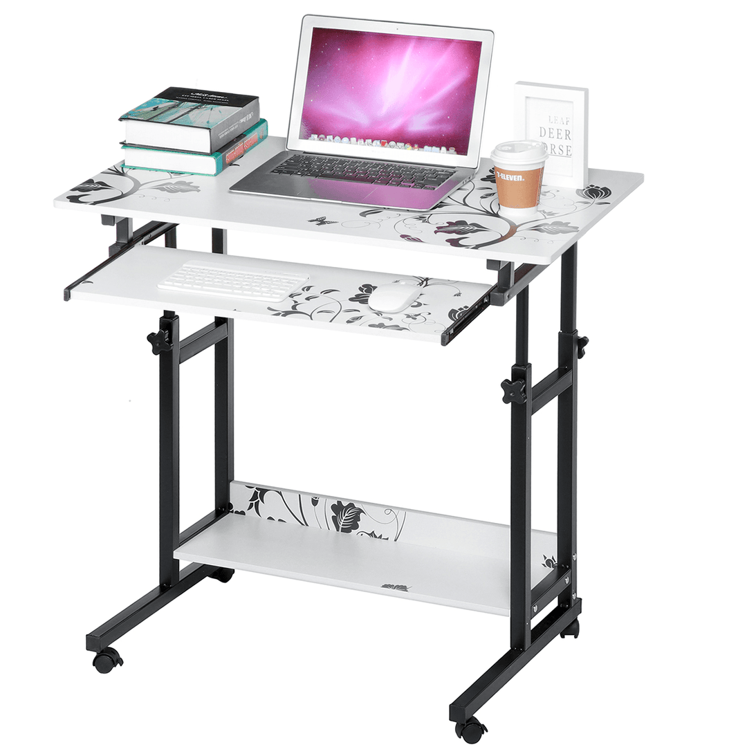 2 Layers Mobile Laptop Desk Cart Rolling Notebook Computer Stand Height Adjustable Bedside Table with Keyboard Tray Wheel