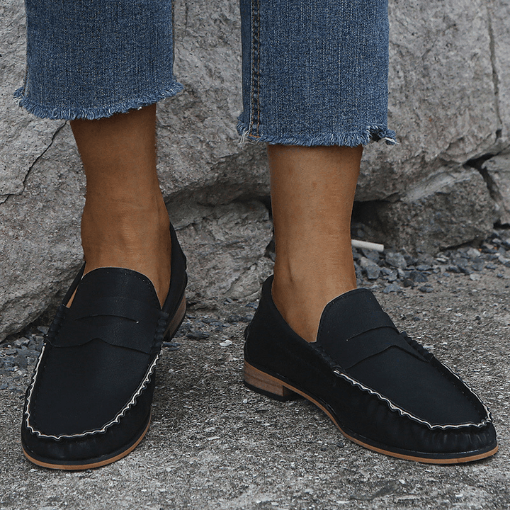 Women Large Size Comfy Soild Slip on Casual Flats Loafers