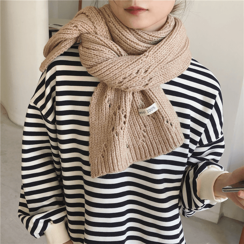 Pure Color Knitted Hollow Thick Warm Scarf