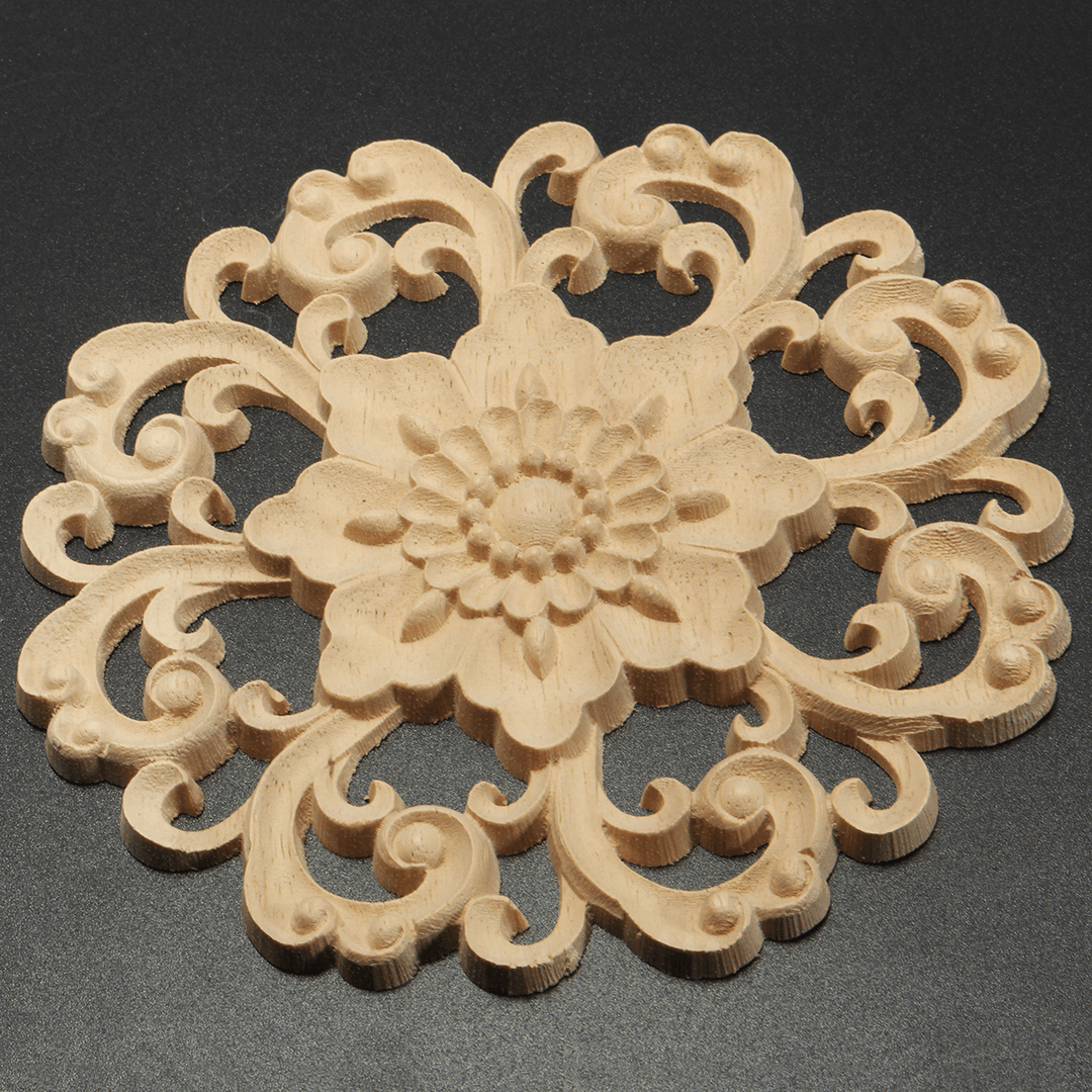 Wood Carved Onlay Applique Unpainted Flower Pattern Furniture Frame Door Decor 15Cm