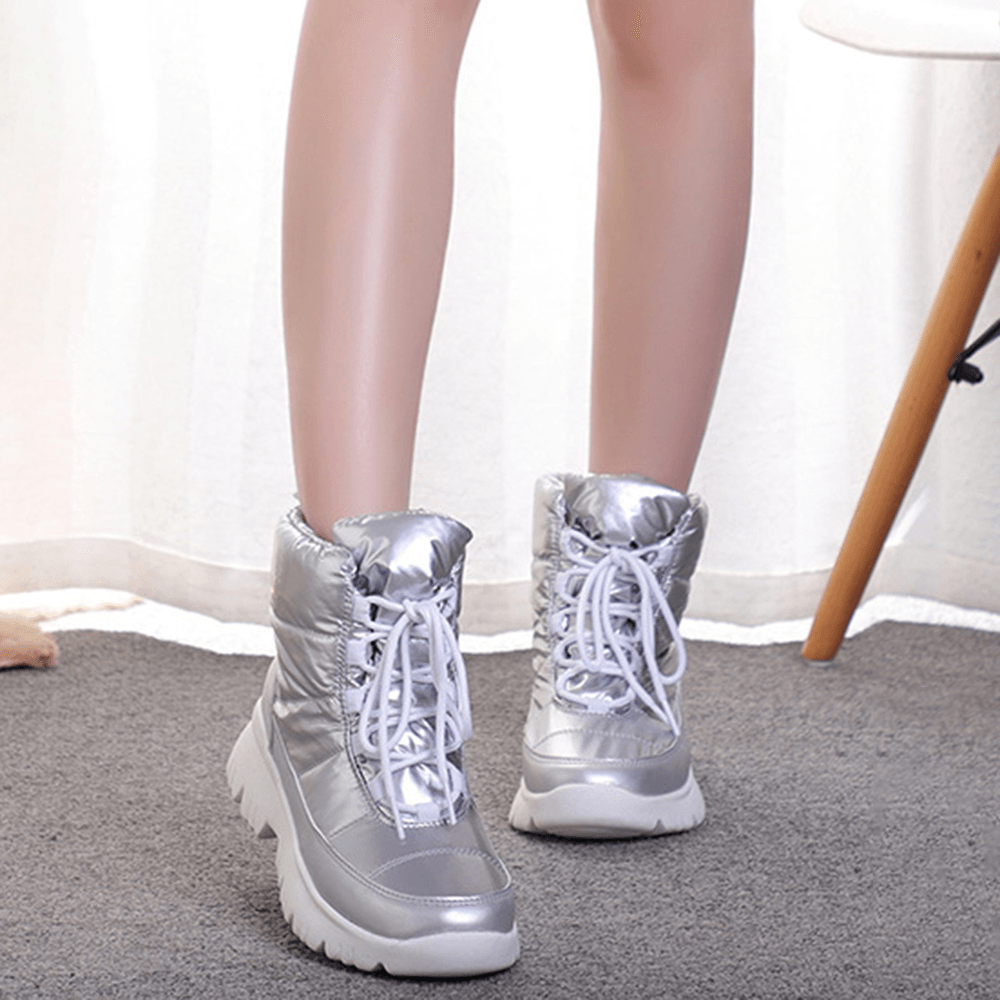 Women Comfy Warm Lining Waterproof Lace up Short Snow Boots