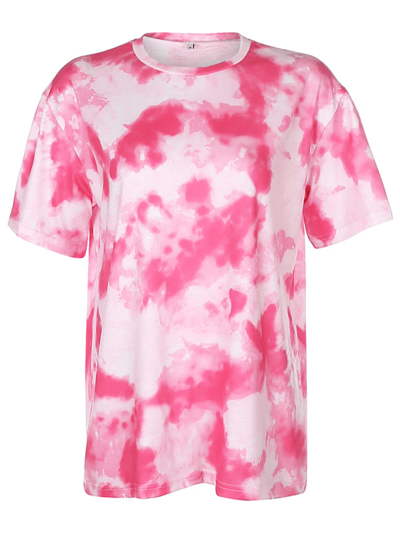 Tie Dye Print Women Summer Sports Two-Piece Top Casual T-Shirts