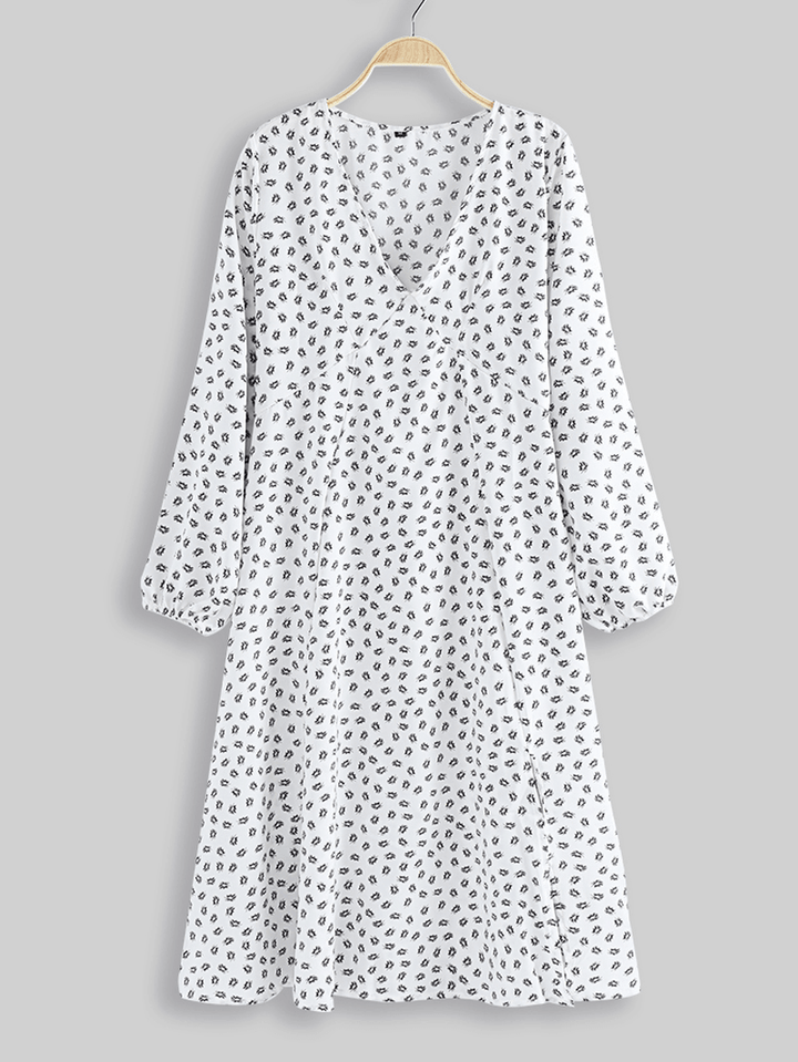 Chiffon Polka Dot Print Split Long Sleeve Causal Dress - MRSLM