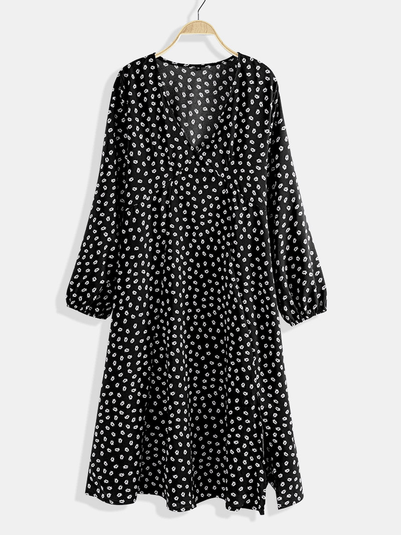 Chiffon Polka Dot Print Split Long Sleeve Causal Dress - MRSLM