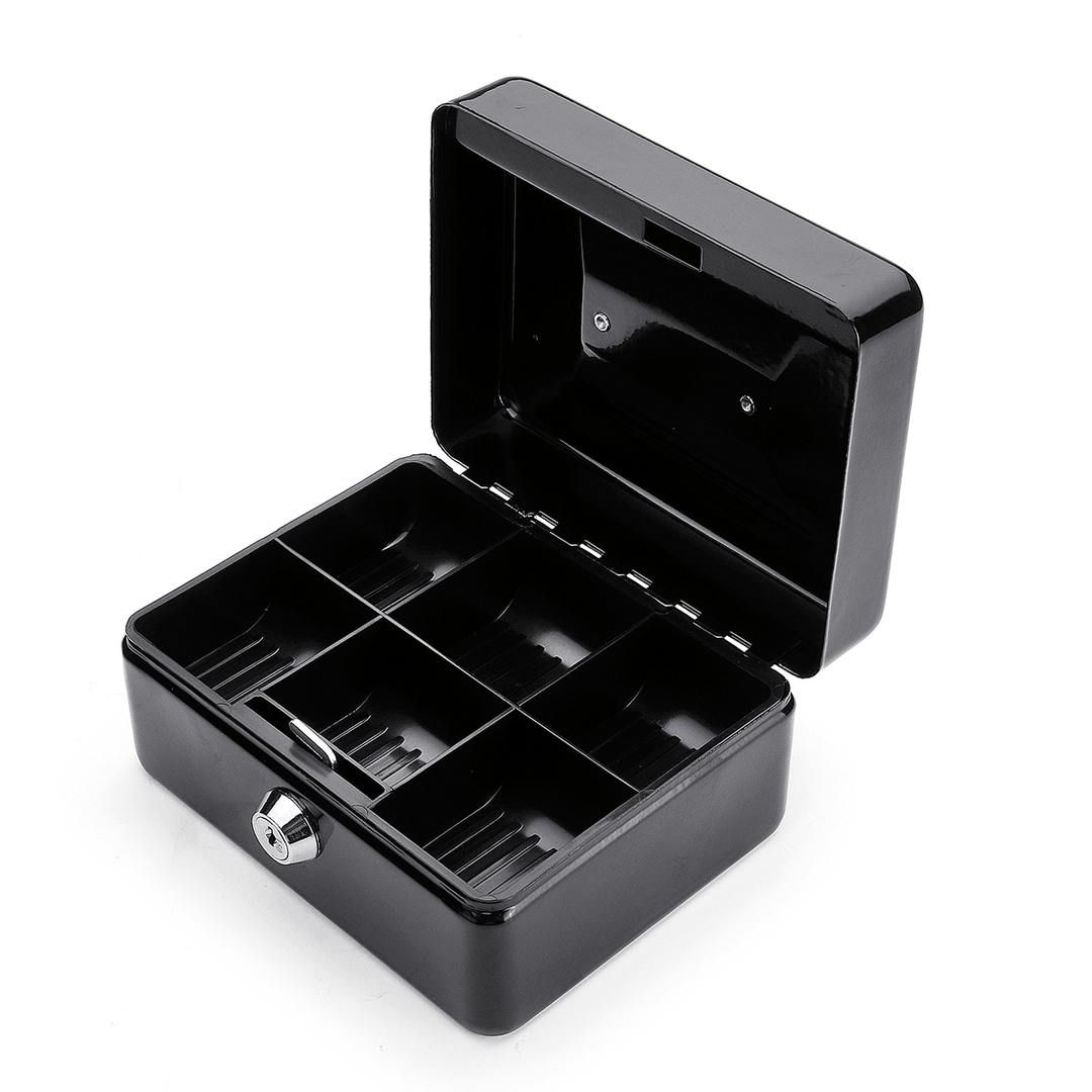 Mini Portable Money Safe Storage Case Black Sturdy Metal with Coin Tray Cash Carry Box