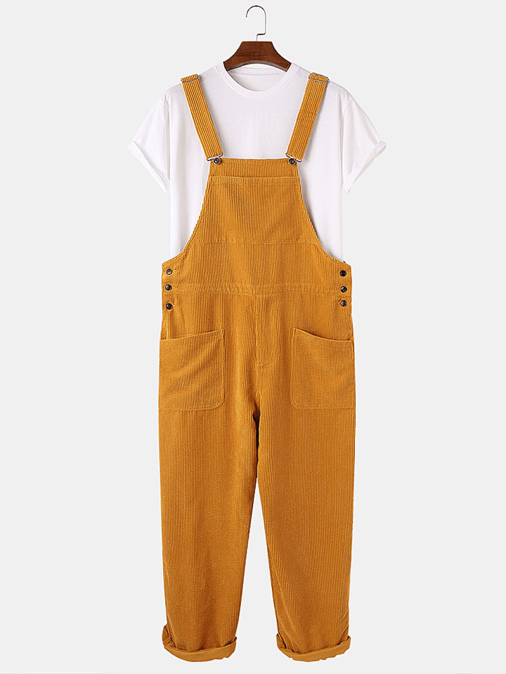 Mens Corduroy Multi Pocket Sleeveless Loose Jumpsuits