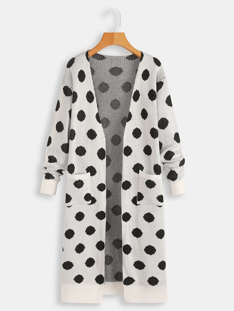 Women Long Sleeve Polka Dot Print Cardigans - MRSLM