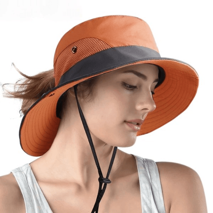 Sunscreen UV Protection Fishing Mountaineering Sun Hat Wild Brim Foldable Adjustable Bucket Hat for Female - MRSLM