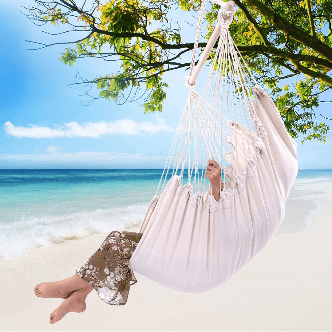 Single People Cotton Canvas Hammock Chair Swing Hanging Chair with Pillow Hook Stick Outdoor Garden Camping Home