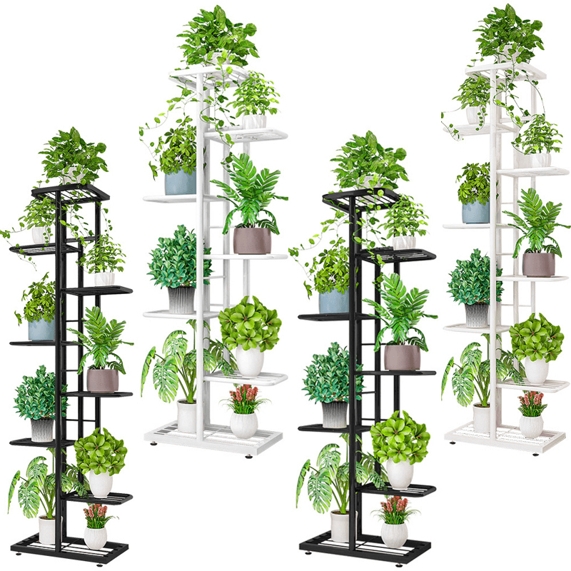 7/8 Black/White Layers Retro Iron Plant Stand Pot Plant Display Shelves Garden Home Decoration