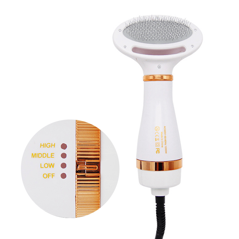 2 in 1 Dog Cat Pet Hair Dryer Comb Speed and Temperatures Adjustable with Low Noise Grooming Fur Blower Brush Household