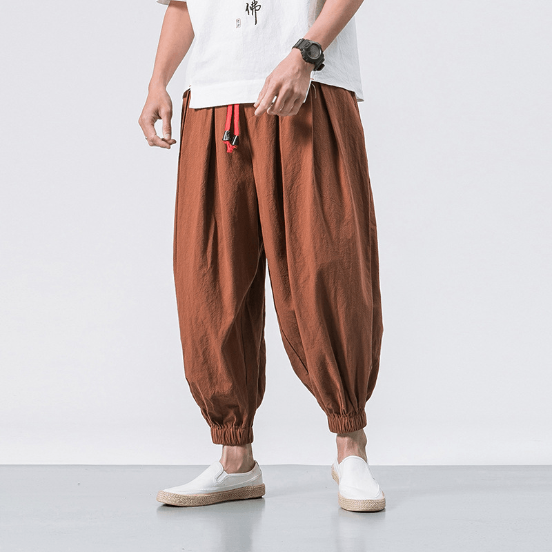 Loose Cotton Linen Trousers Men'S Wide-Leg Pants Harlan Feet Pants