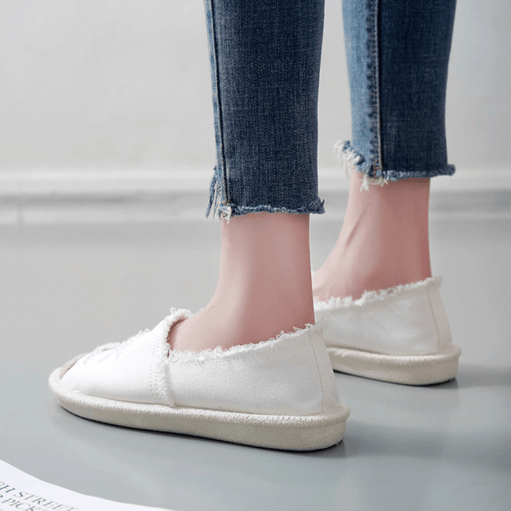 Women Straw Ripped Breathable Slip on Fisherman Flats Shoes