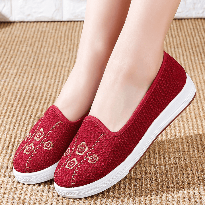 Women Embroidery Comfy Breathable Casual Shallow Slip on Flat Loafers