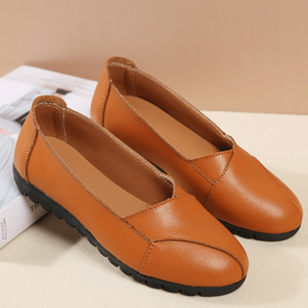 Women Casual Breathable Leather Halved Belt Slip-On Soft Sole Loafers