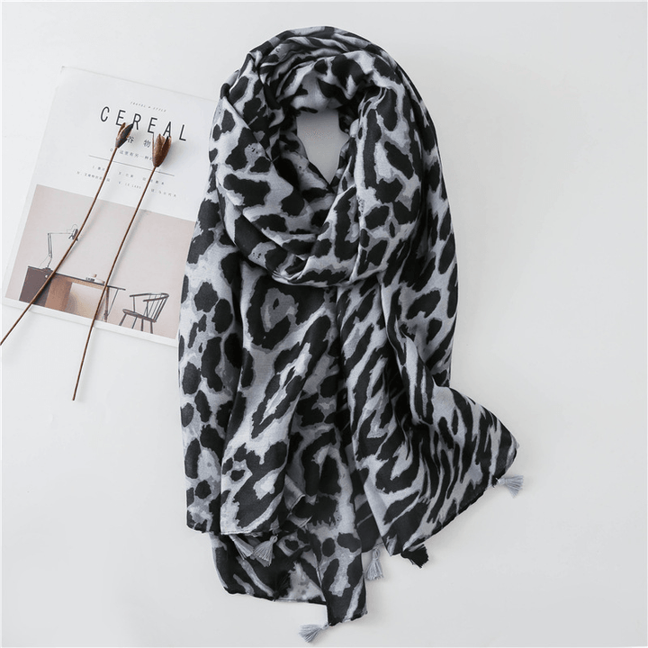 Leopard Print Cotton and Linen Silk Scarf Dual-Use Shawl