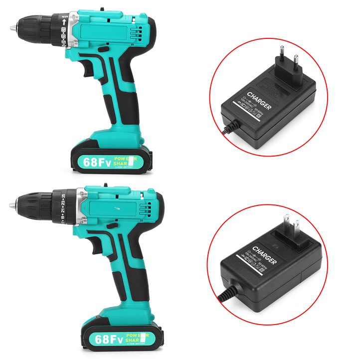 68FV Household Lithium Electric Screwdriver 2 Speed Impact Power Drills Rechargeable Drill Driver W/ 1 Li-Ion Batteries