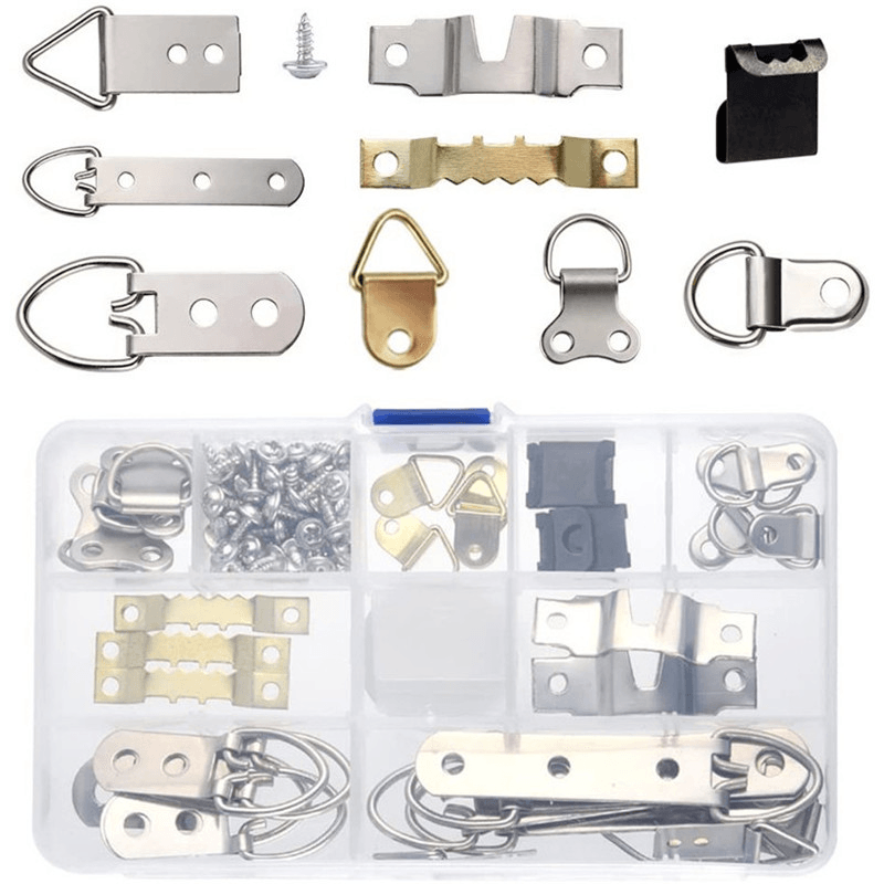 96Pcs Photo Frame Hanging Hooks Kit 9 Models Picture Hanger Hooks with Screws for Office Family Photo Picture Painting Hanging