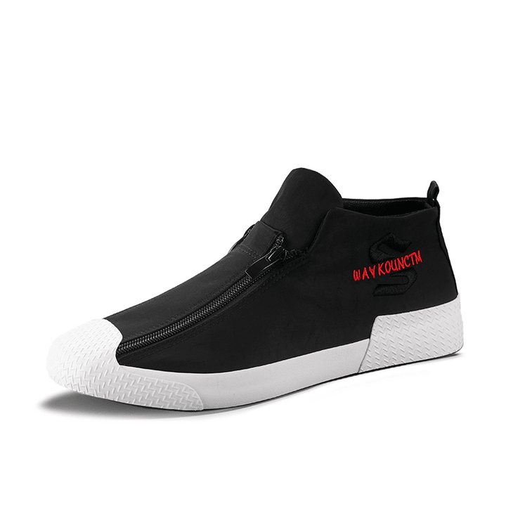 Men Rubber Cap Toe Front Zipper Comfy Breathable Canvas High Top Ankle Casual Sneakers