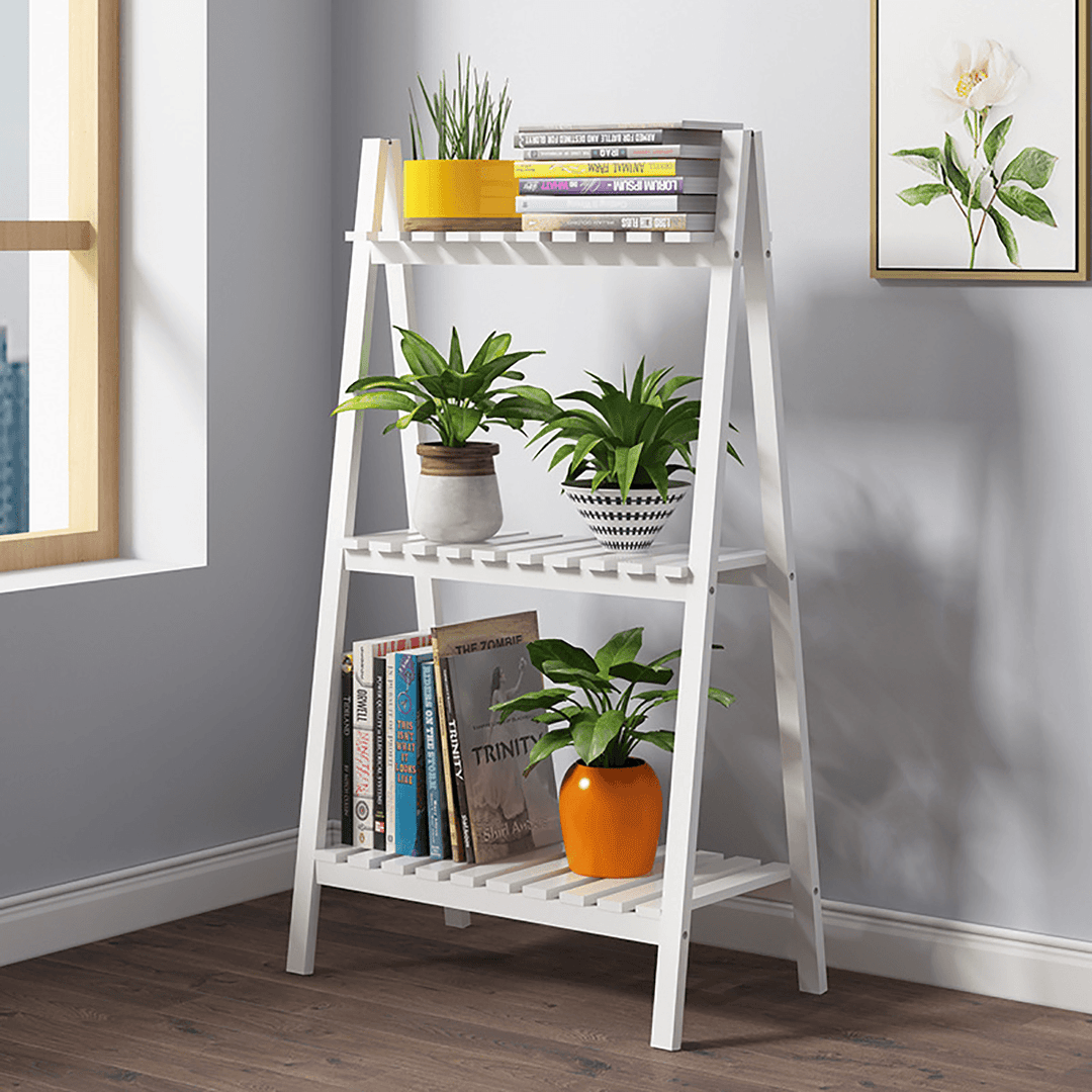 3 Tier Foldable Wood Plant Flower Stand Ladder Shelf Rack Planter Pot Holder