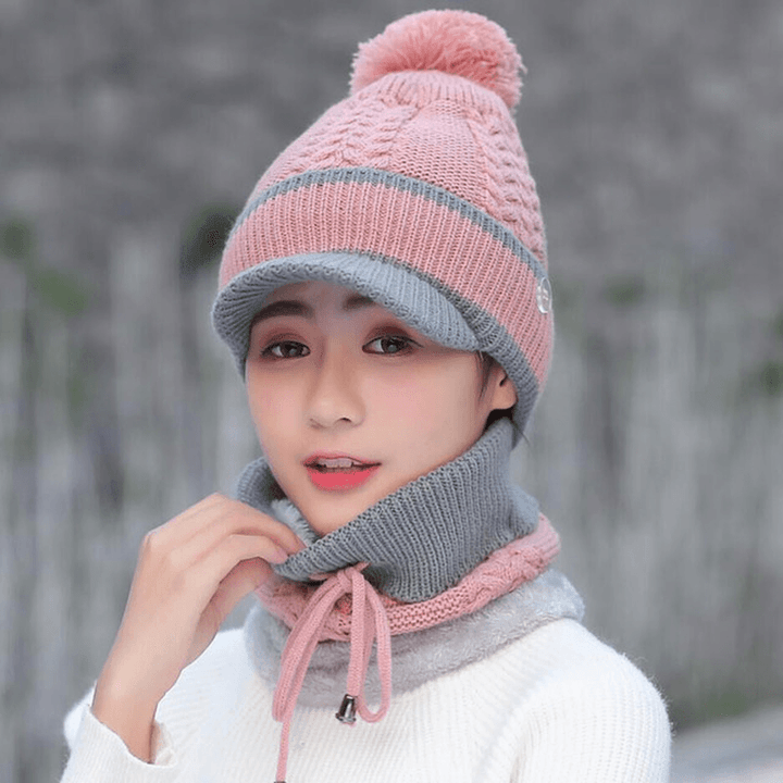 Wool Cap and Scarf Set Beanie Warm Winter Pom Wooly Cap